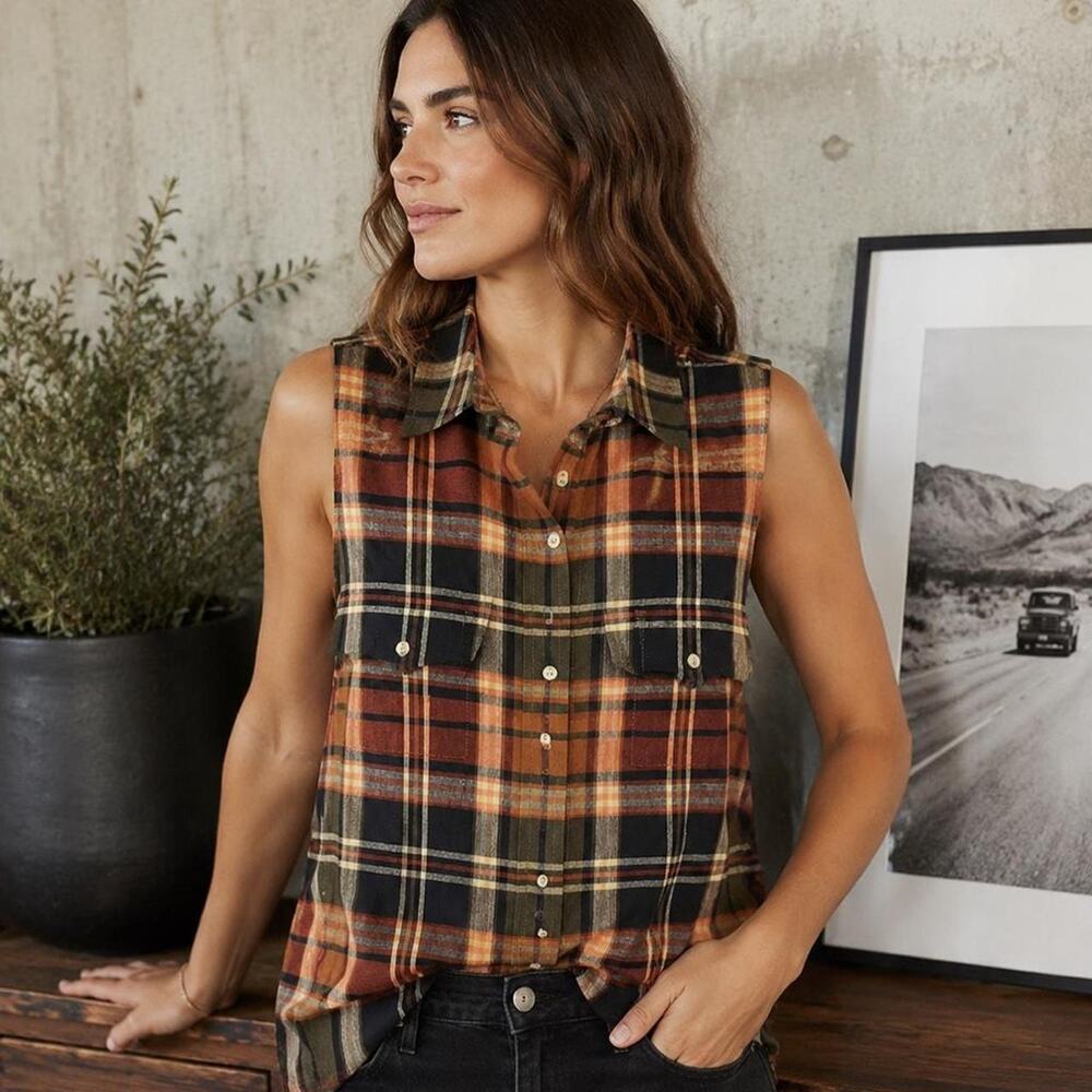 Lauren Ralph Lauren 100% Linen Plaid Button Up Top M